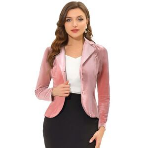 Suit Jacket Notched Lapel Long Sleeve Button Velvet Blazer Pink